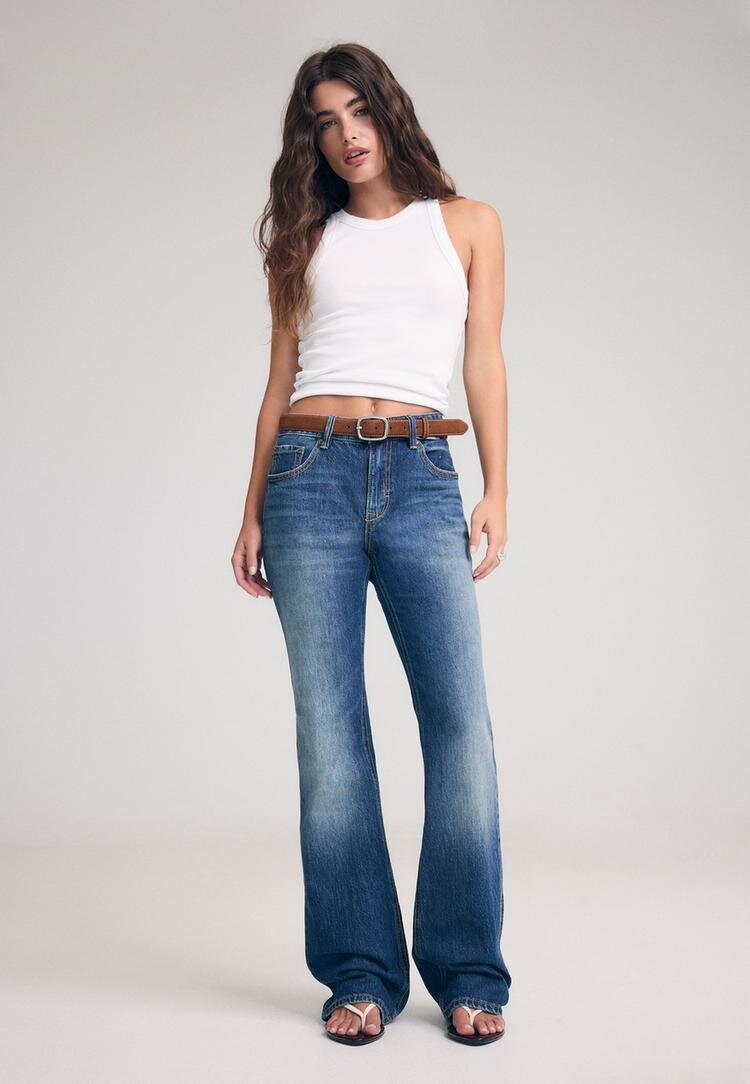 Stradivarius D68 Blugi Bootcut Cu Cordon Albastru Overdye 40