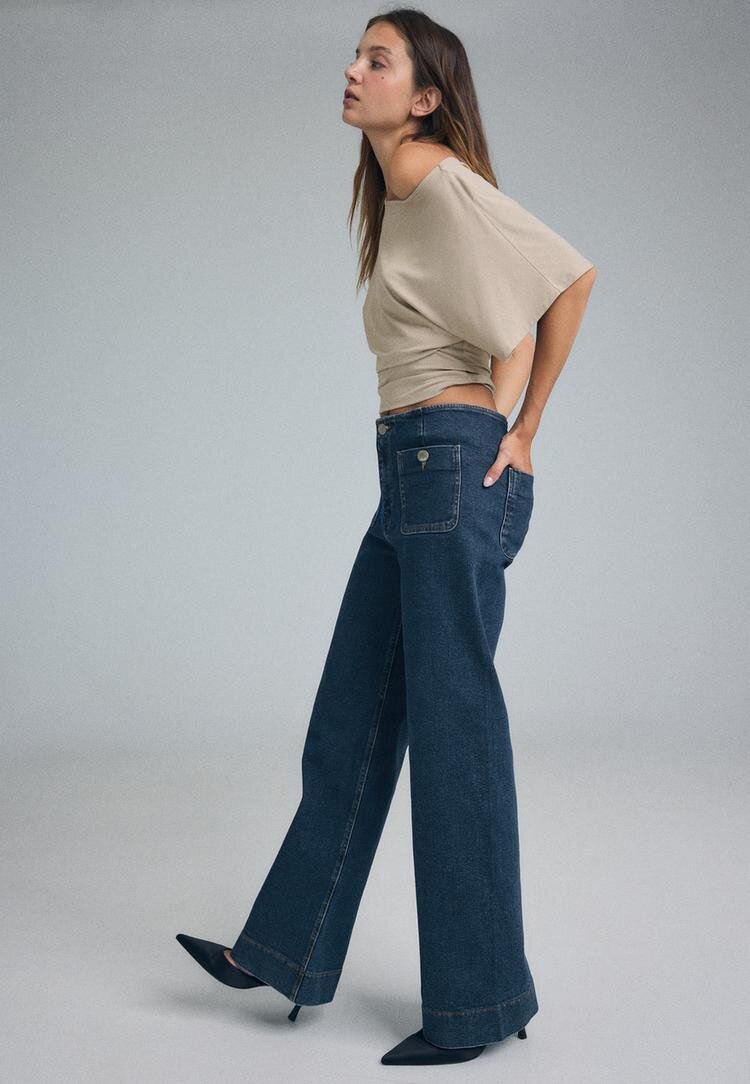 Stradivarius D77 Blugi Minimalist Cu Buzunare Albastru Mediu 42