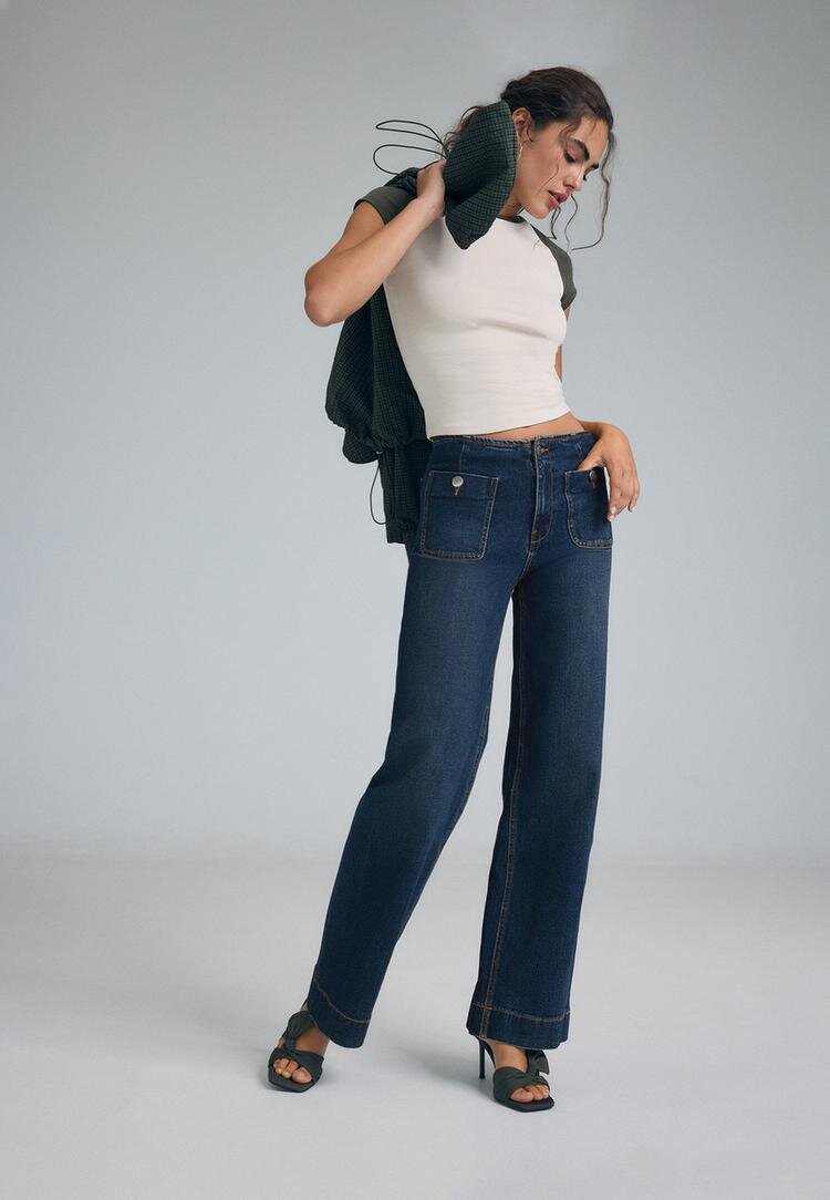 Stradivarius D77 Blugi Minimalist Cu Buzunare Albastru Overdye 36