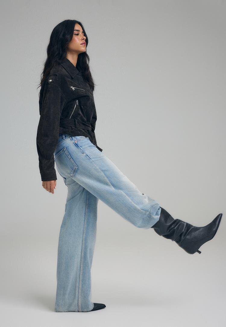 Stradivarius D91 Blugi Largi Cu Talie Joasă Albastru Deschis 32