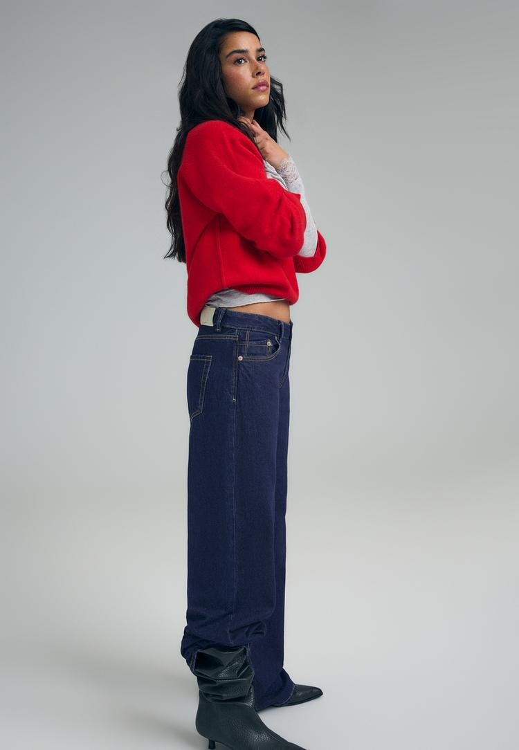 Stradivarius D91 Blugi Largi Cu Talie Joasă Albastru Foarte Închis/Decolorat 38