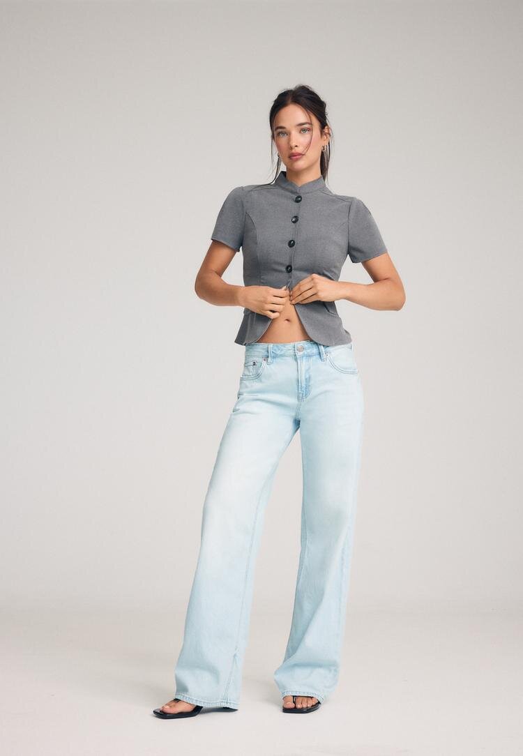Stradivarius D91 Blugi Largi Cu Talie Joasă Denim Albastru 44