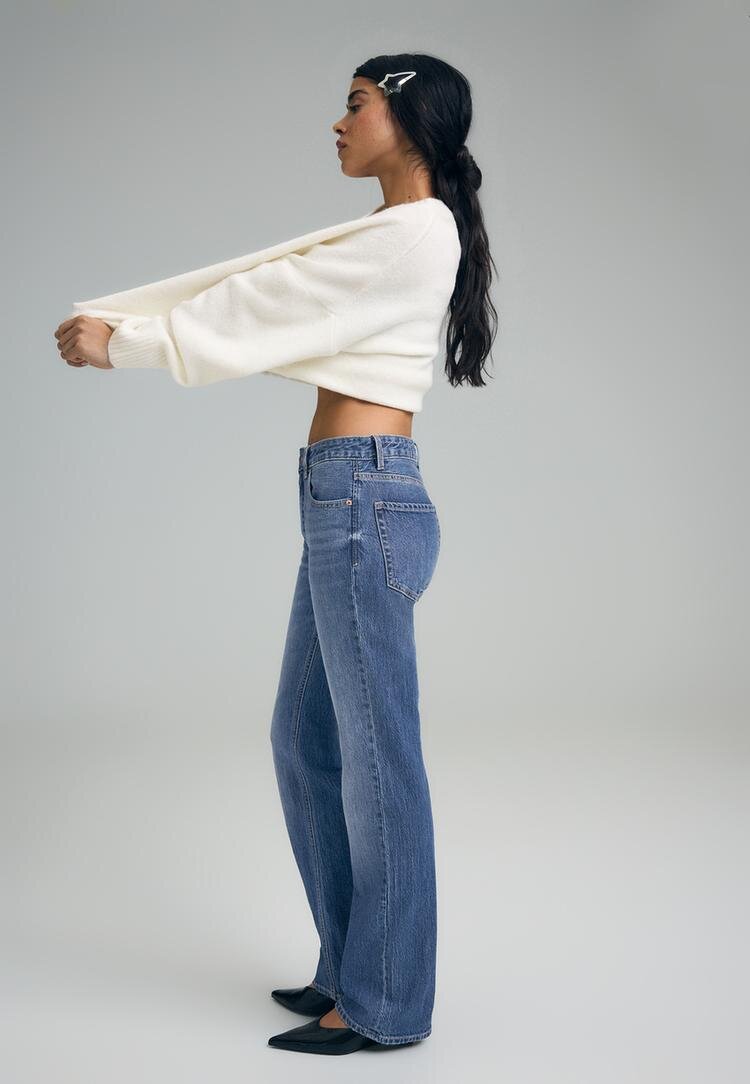 Stradivarius D98 Blugi Straight Cu Aspect Vintage Albastru Mediu 34
