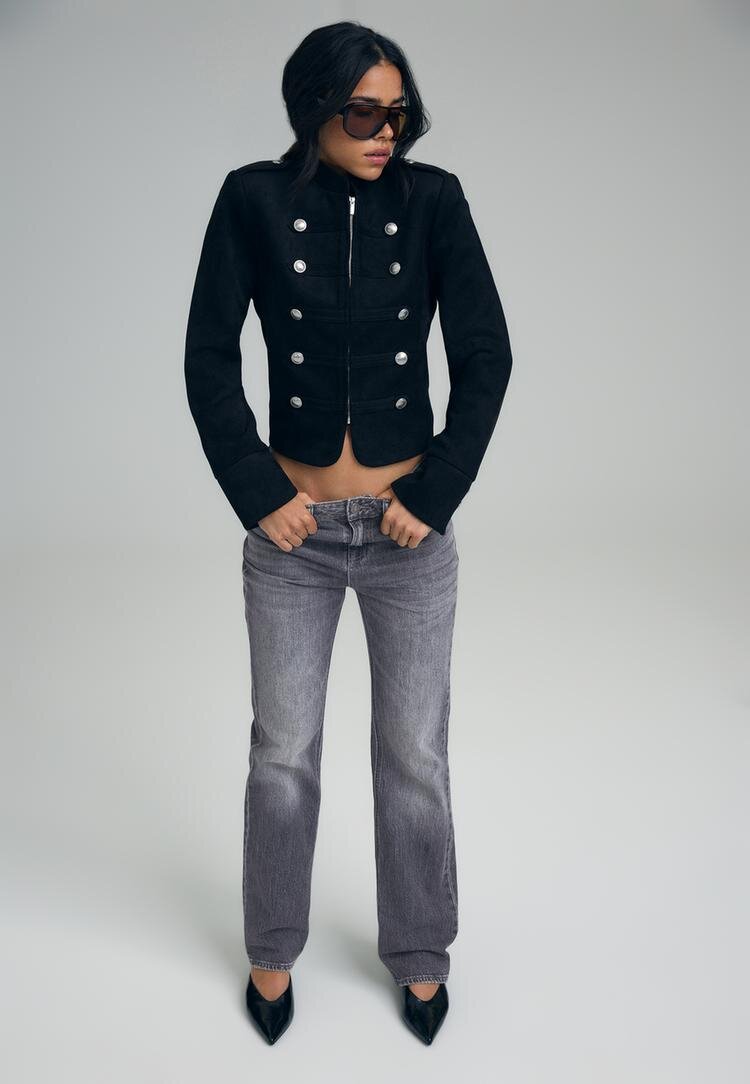 Stradivarius D98 Blugi Straight Efect Vintage Gri Mediu 44