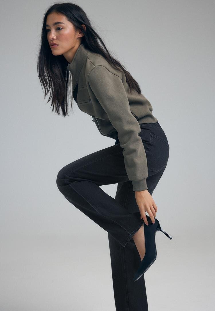 Stradivarius D98 Blugi Straight Fit Negru Închis 38