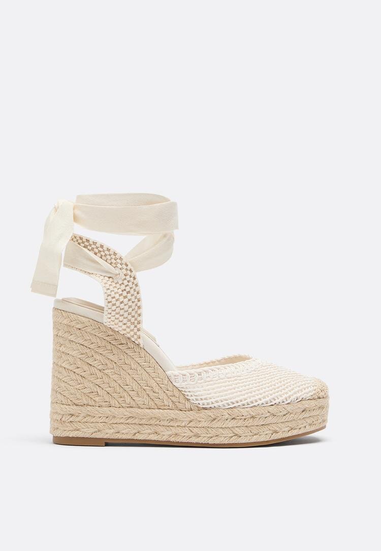 Stradivarius Espadrile Cu Platformă Și Șireturi Crem 39