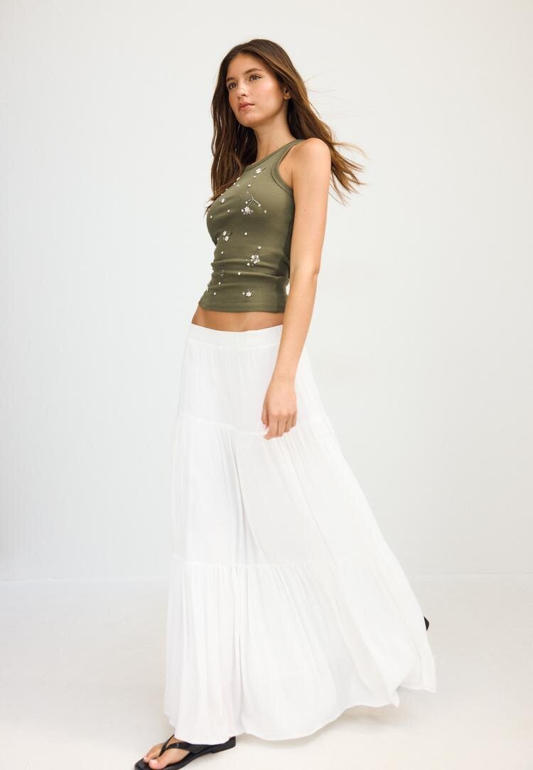 Stradivarius Fustă Midi Boho Alb Xl