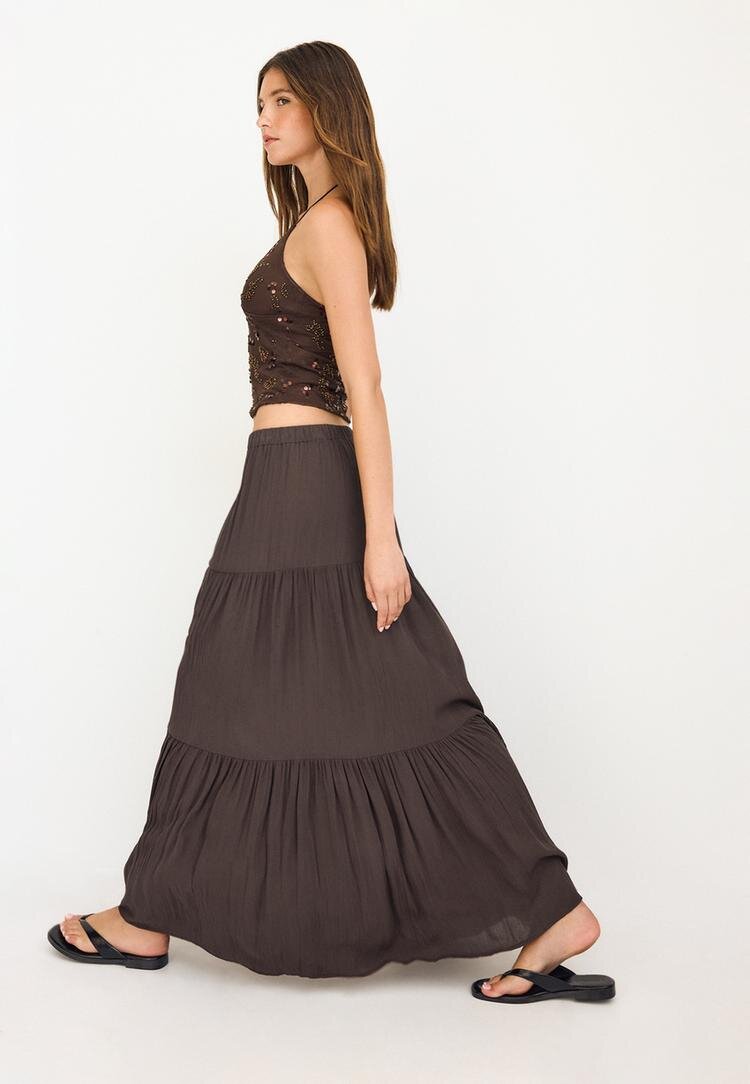 Stradivarius Fustă Midi Boho Maro M