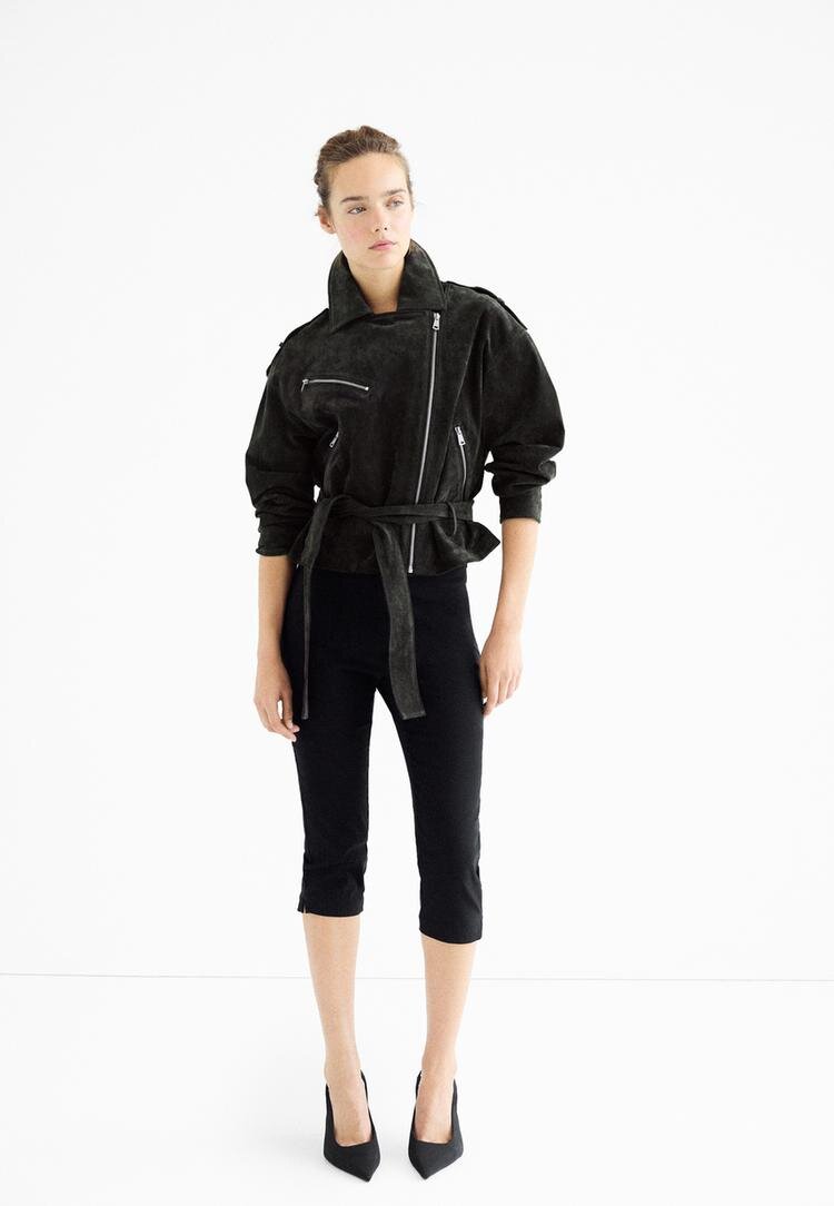Stradivarius Geacă Biker 100% Piele Gri Marengo Xl