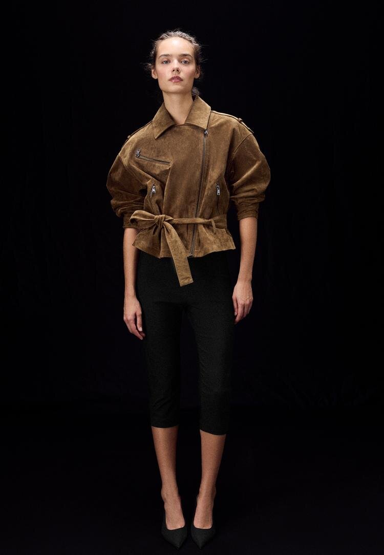 Stradivarius Geacă Biker 100% Piele Maro Xl