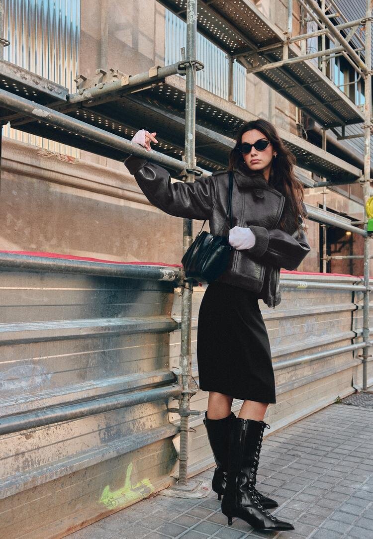Stradivarius Geacă Biker Dublă Față Din Imitație De Piele Gri Marengo S