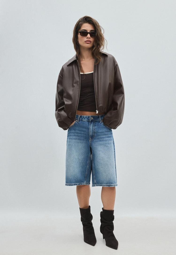Stradivarius Geacă Bomber Matlasată Din Imitație De Piele Maro M