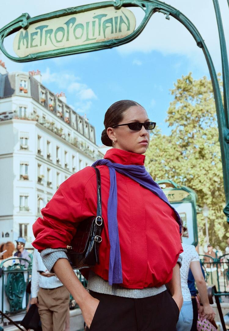 Stradivarius Geacă Bufantă Din Material Tehnic Roșu Xs