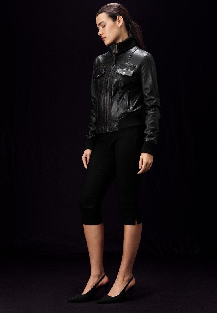 Stradivarius Geacă Din Piele Combinată Cu Tricot Negru L