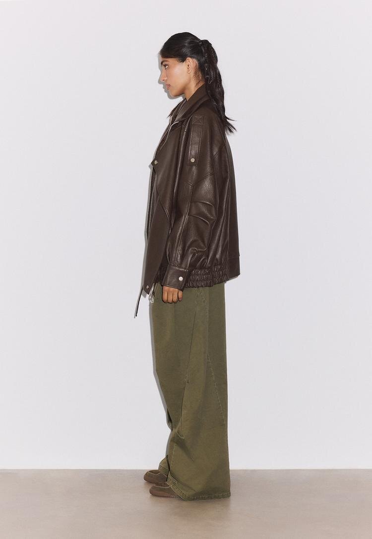 Stradivarius Geacă Oversize Cu Rever Din Imitație De Piele Maro S