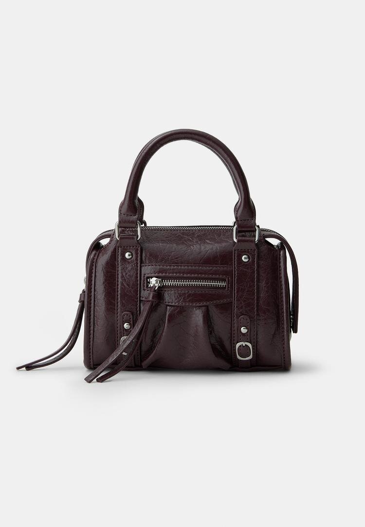 Stradivarius Geantă Bowling Crossbody Cu Fermoar Grena Os