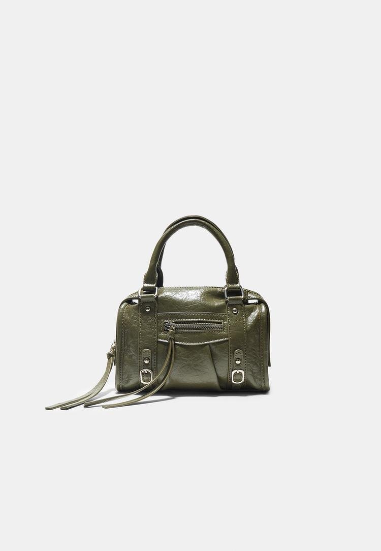 Stradivarius Geantă Bowling Crossbody Cu Fermoar Kaki Os
