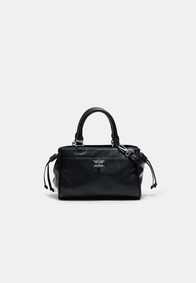 Stradivarius Geantă City Cu Clapetă Mini Negru Os