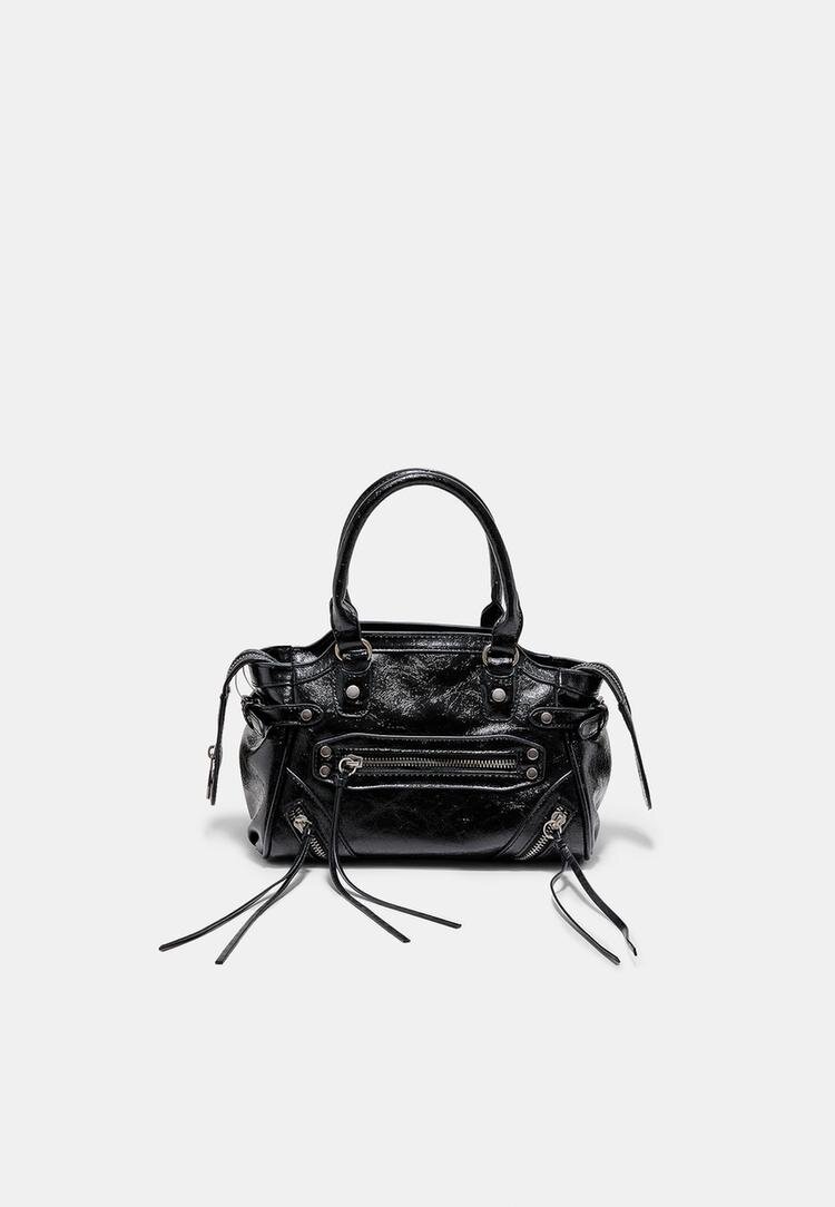 Stradivarius Geantă City Cu Ținte Și Cheițe Negru Os
