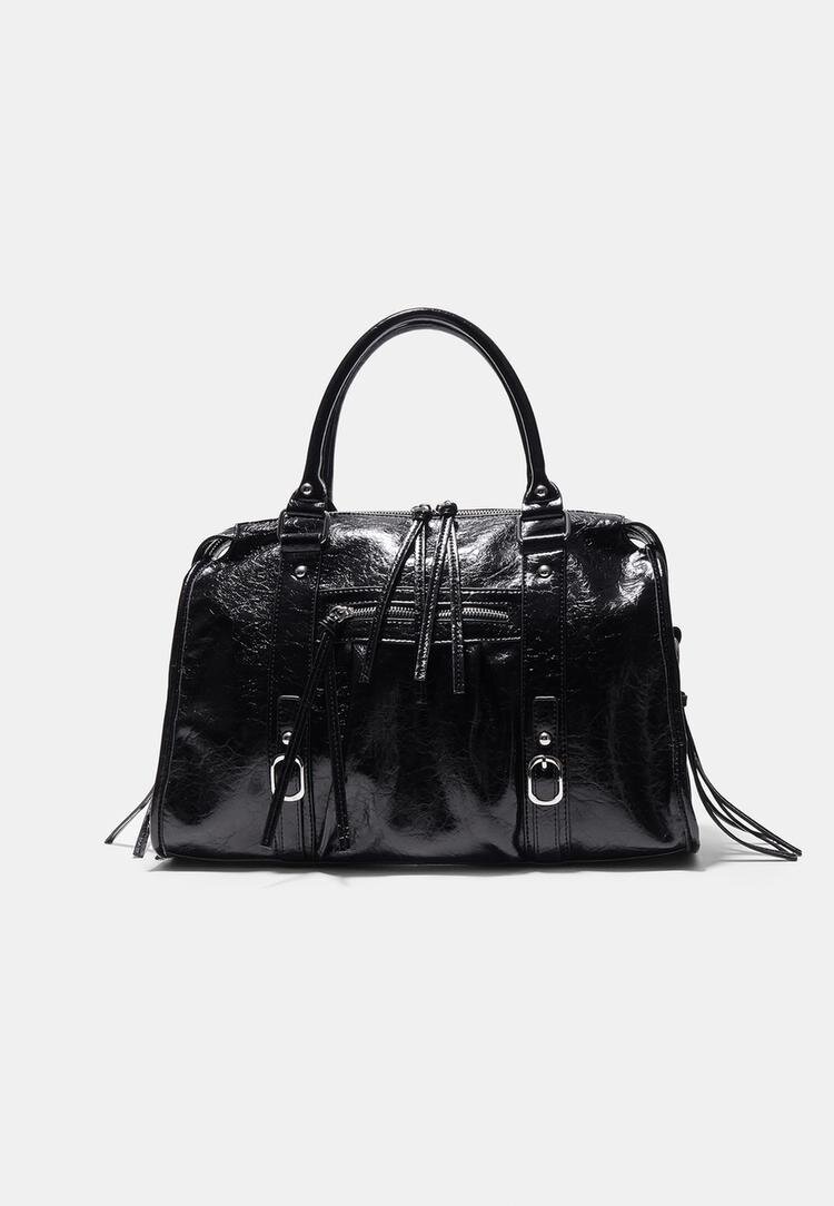 Stradivarius Geantă Crossbody Bowling Maxi Negru Os