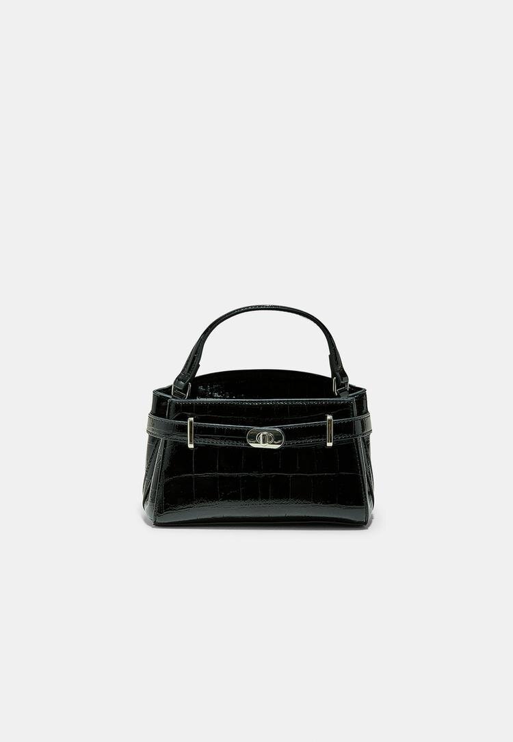 Stradivarius Geantă Crossbody City Cu Efect De Piele De Crocodil Negru Os