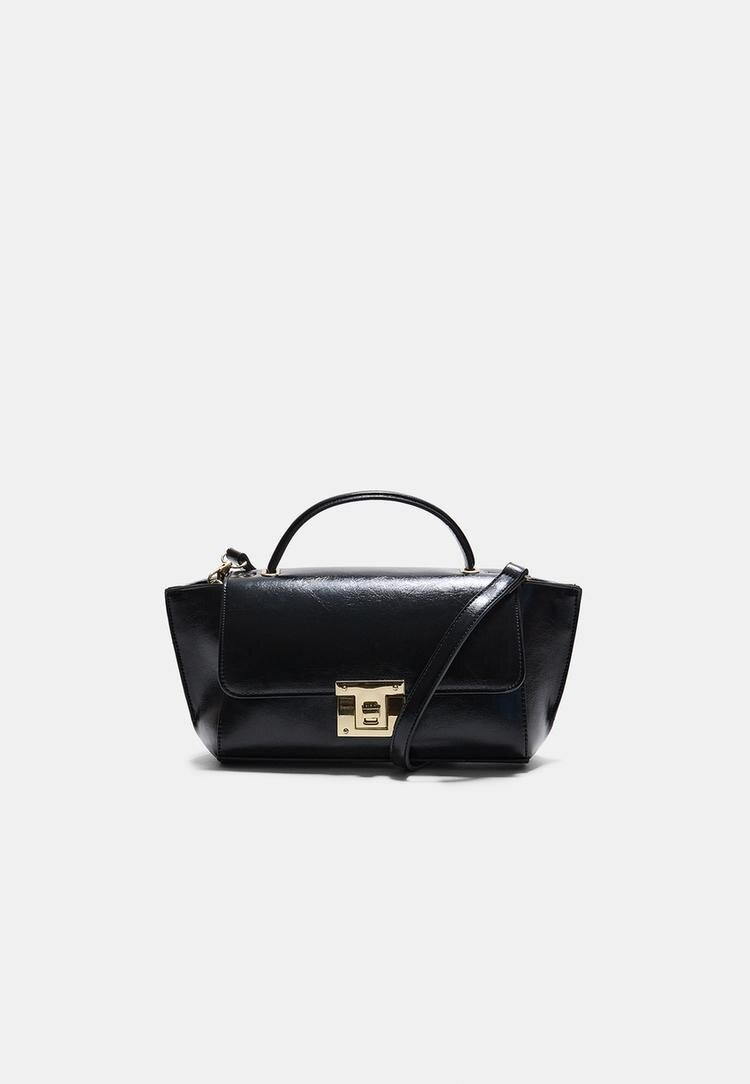 Stradivarius Geantă Crossbody Cu Clapetă Negru Os