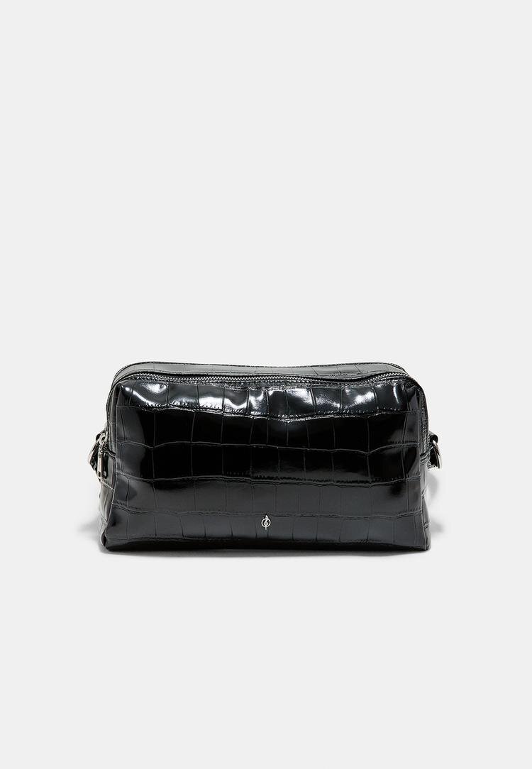 Stradivarius Geantă Crossbody Dreptunghiulară Cu Efect De Crocodil Negru Os