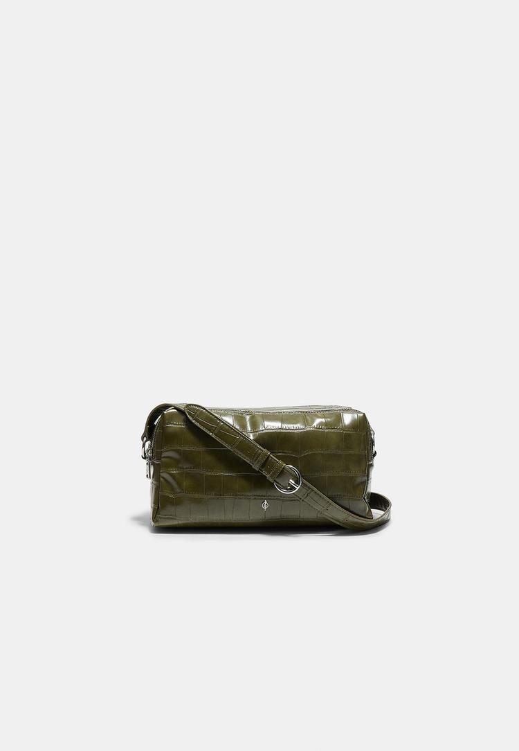 Stradivarius Geantă Crossbody Dreptunghiulară Cu Presaj Piele De Crocodil Kaki Os