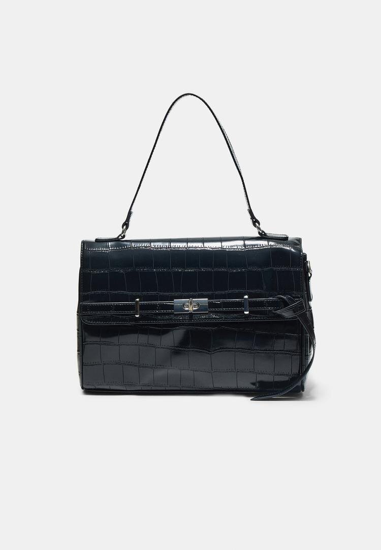 Stradivarius Geantă Crossbody Medie Cu Curea Negru Os
