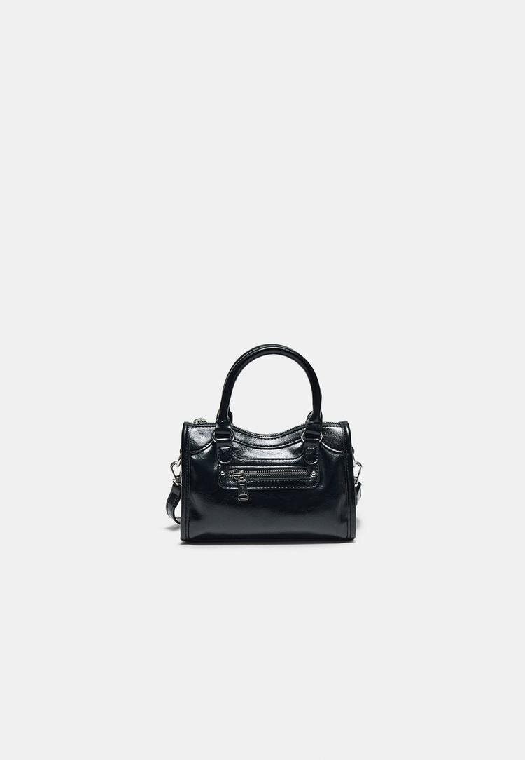 Stradivarius Geantă Crossbody Mini Cu Buzunar Negru Os