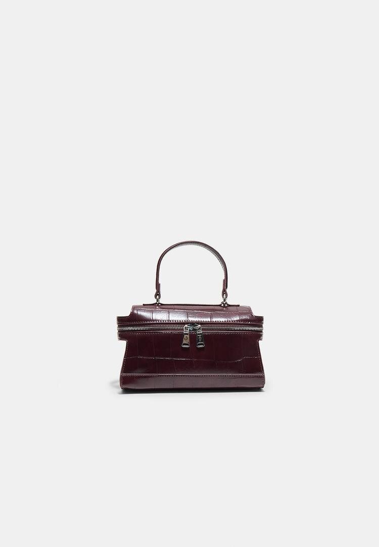 Stradivarius Geantă Crossbody Mini Cu Presaj Piele De Crocodil Grena Os
