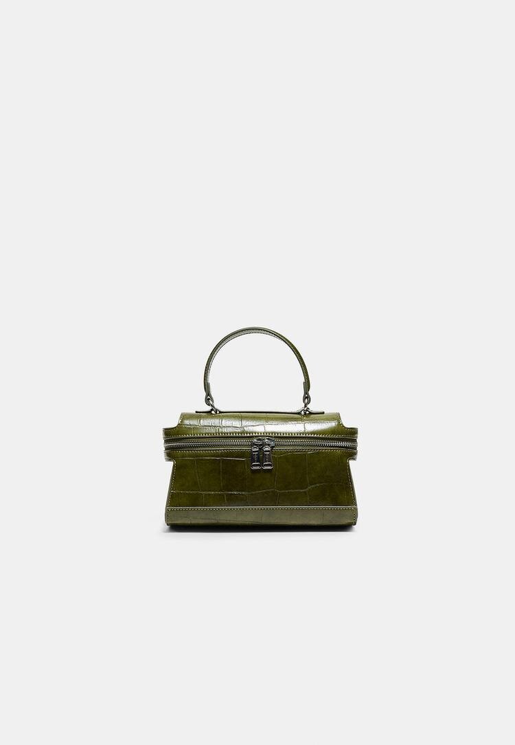 Stradivarius Geantă Crossbody Mini Cu Presaj Piele De Crocodil Kaki Os