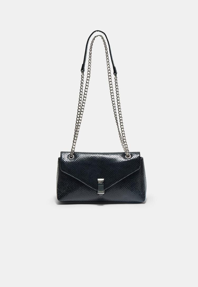 Stradivarius Geantă Crossbody Print Șarpe Negru Os
