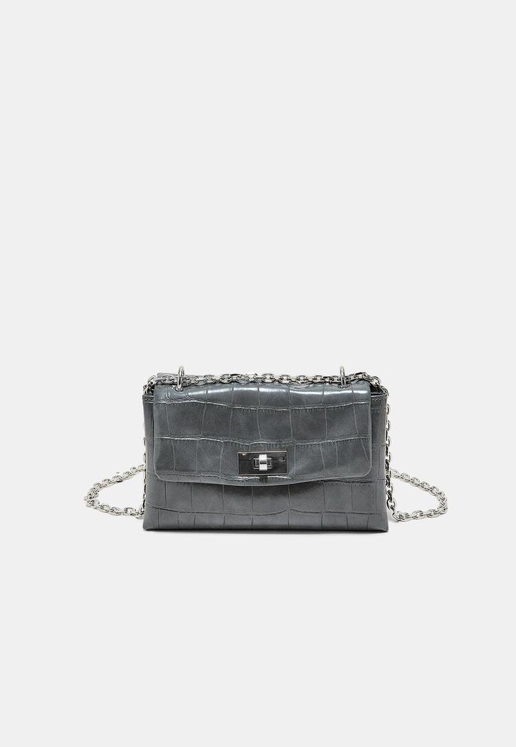 Stradivarius Geantă Crossbody Rigidă Cu Efect De Crocodil Gri Marengo Os