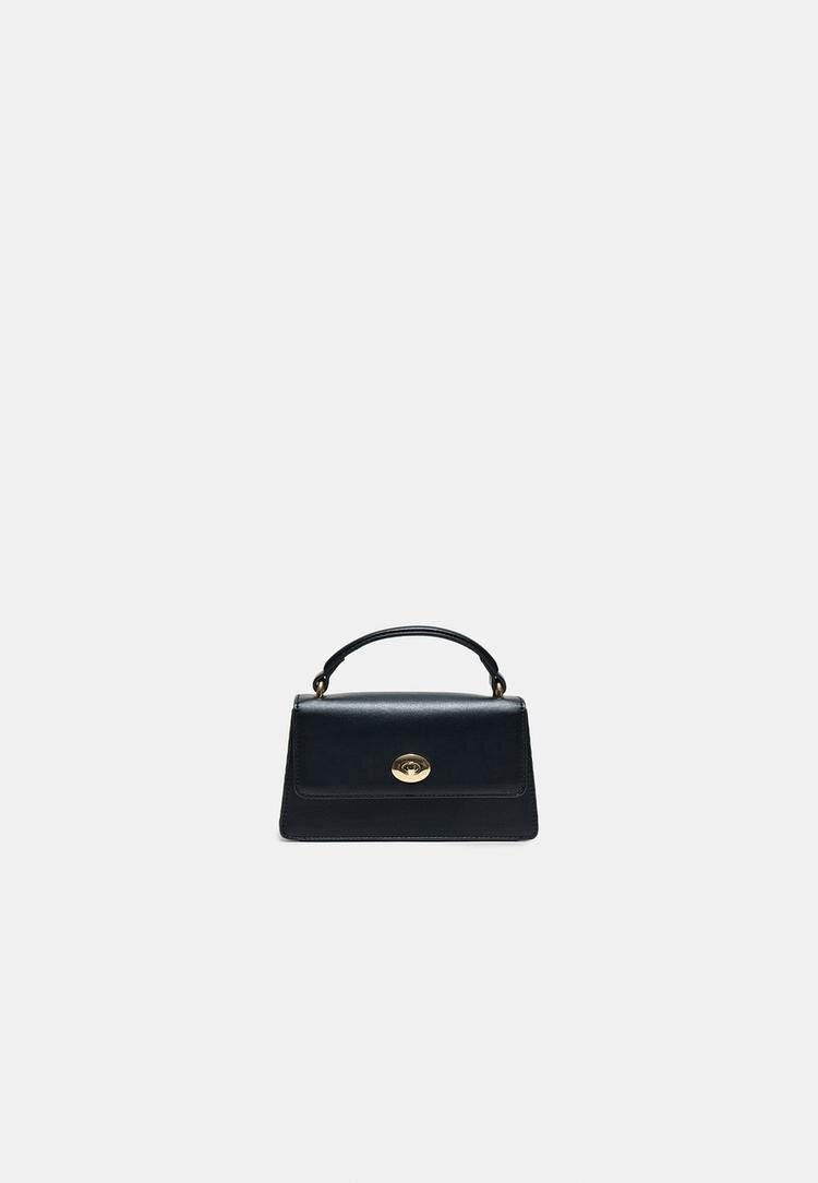 Stradivarius Geantă Crossbody Rigidă Cu Închidere Metal Negru Os