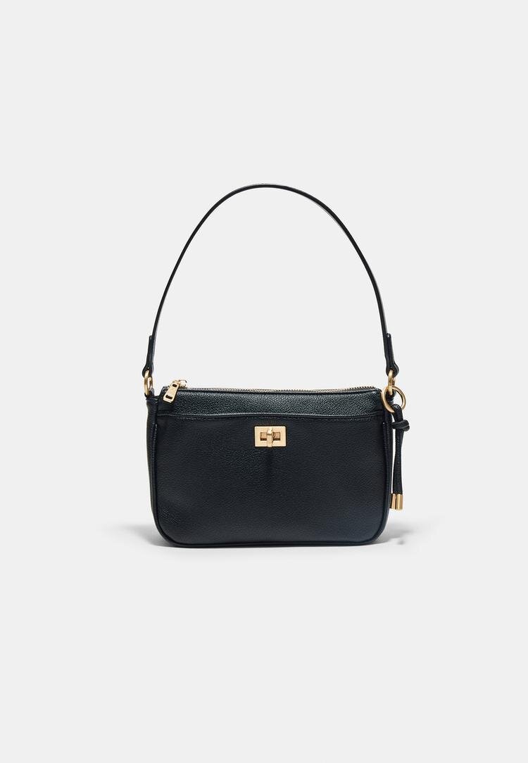 Stradivarius Geantă De Umăr Crossbody Cu Închizătoare Negru Os