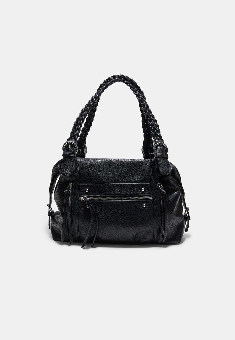 Stradivarius Geantă De Umăr Cu Mâner Împletit Negru Os