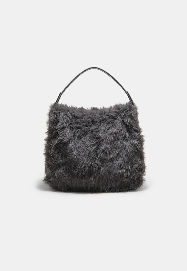Stradivarius Geantă De Umăr Din Imitație De Blană Gri Marengo Os