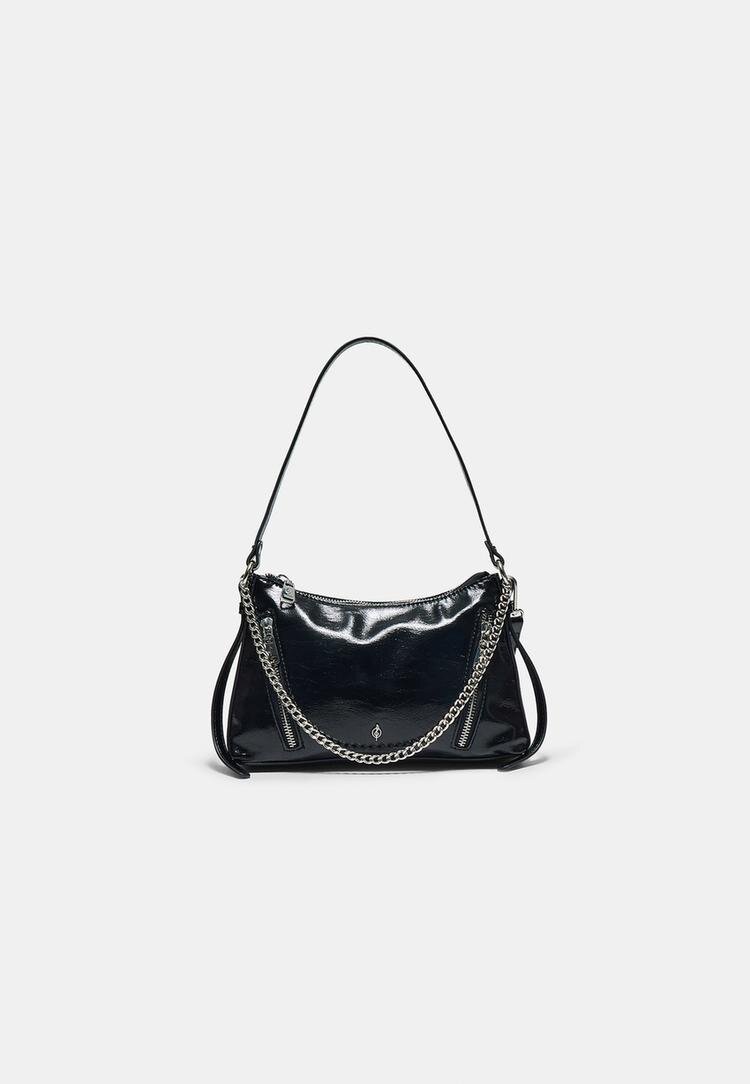 Stradivarius Geantă De Umăr Mini Cu Lanț Negru Os