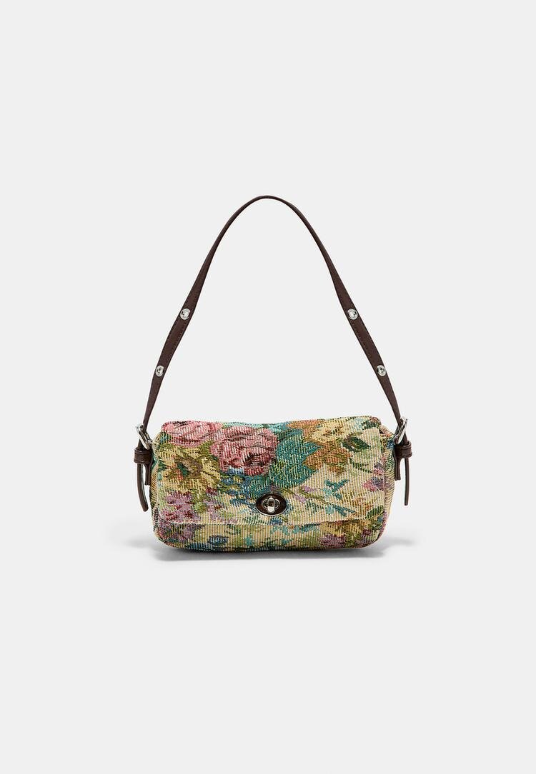 Stradivarius Geantă Mini Cu Imprimeu Floral Ecru Os