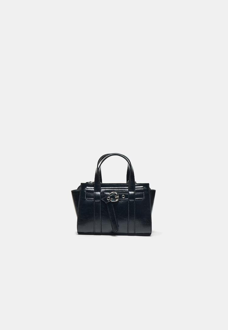 Stradivarius Geantă Mini Tote Cu Cataramă Negru Os