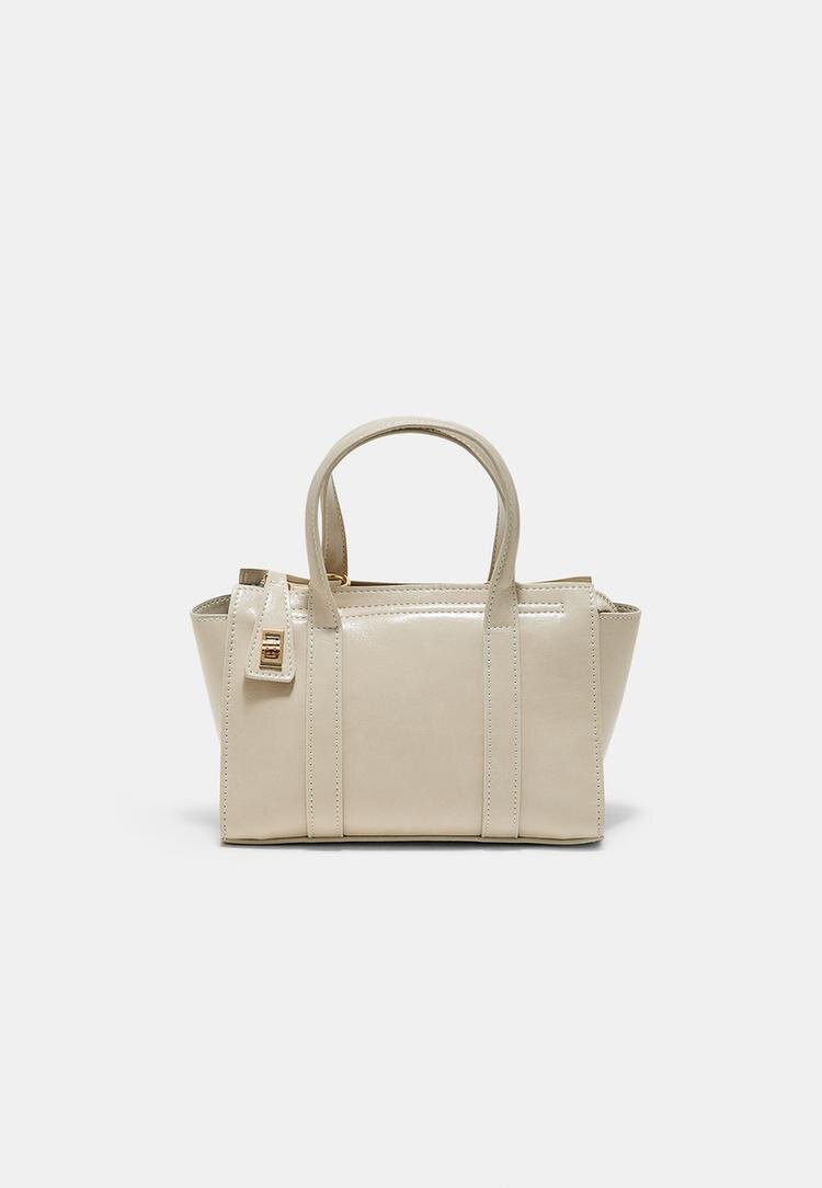 Stradivarius Geantă Mini Tote Cu Închizătoare Ecru Os