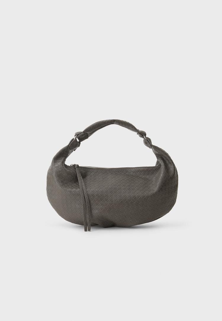 Stradivarius Geantă Semilună Cu Efect Împletit Gri Marengo Os