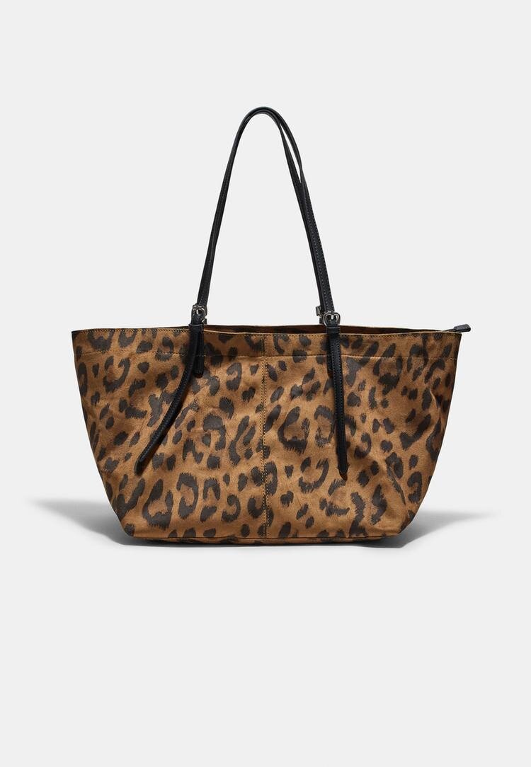 Stradivarius Geantă Shopper Animal Print Maro Os