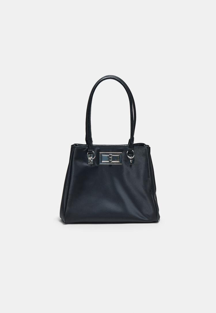Stradivarius Geantă Shopper Cu Închidere Metal Negru Os
