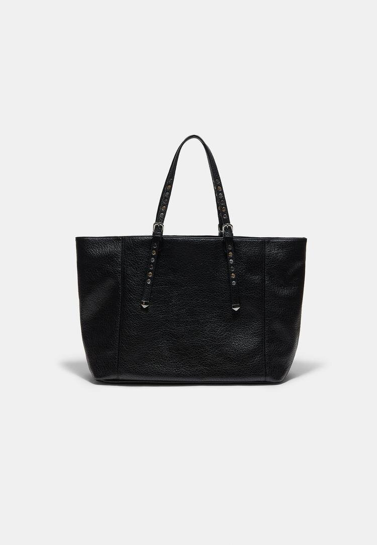 Stradivarius Geantă Shopper Cu Mânere Cu Ținte Negru Os