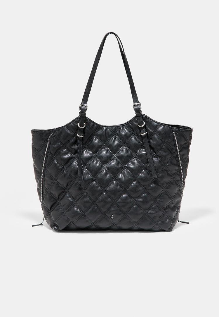 Stradivarius Geantă Shopper Matlasată Imitație De Piele Negru Os