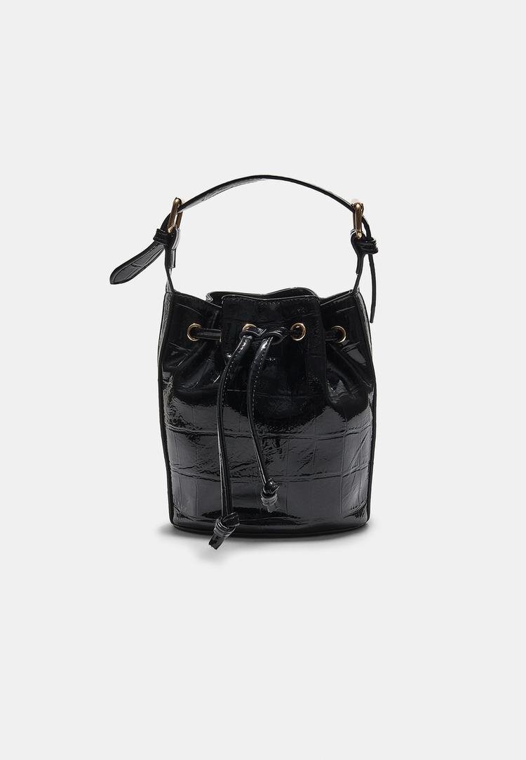 Stradivarius Geantă Tip Bombonieră Cu Aspect De Piele De Crocodil Negru Os