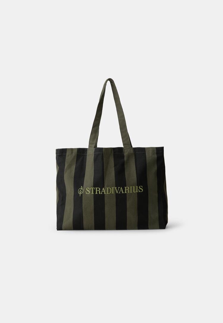 Stradivarius Geantă Tip Tote Cu Dungi Kaki Os