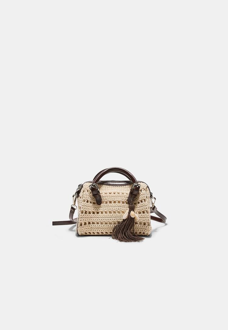 Stradivarius Geantă Tote Rotundă Din Croșetat Ecru Os